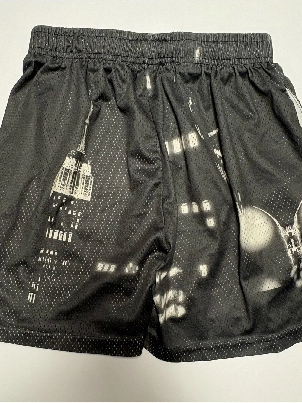 Eric Emanuel Black Mesh Graphic Athletic Shorts with White Drawstring